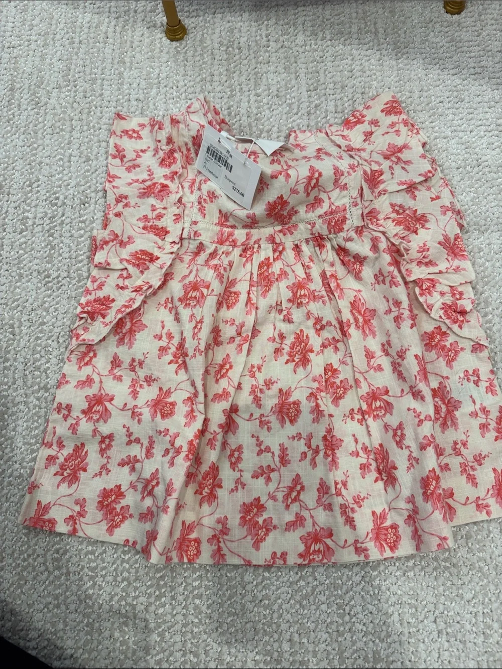 Bonpoint Girls Cream Floral Ruffle Summer blouse top - Pink Print